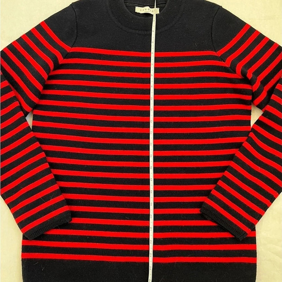Sandro Stripped Red Black Crew Neck Wool Blend Sweater Sz Small S - Picture 8 of 10